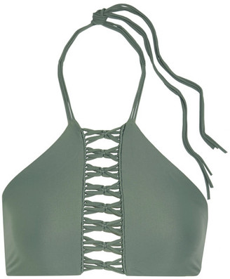 Mikoh West Oz Crocheted Halterneck Bikini Top - Army green