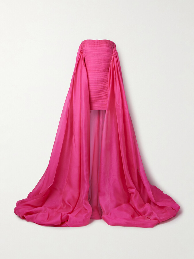 Carolina Herrera Strapless Cape-effect Pintucked Silk-crepe And Organza Mini Dress - Pink