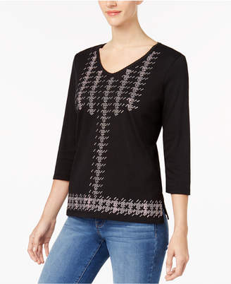 Alfred Dunner Talk Of The Town Houndstooth-Check Studded Top