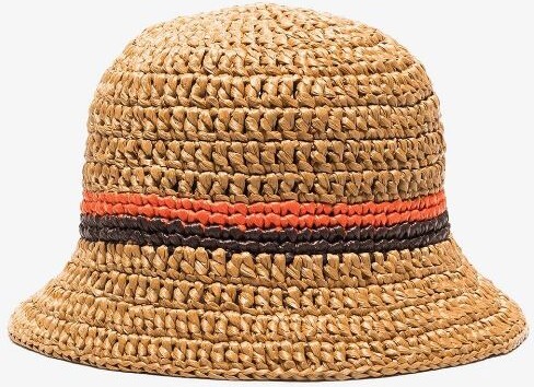 Itzu Co Headwear 2 Tone Crochet Bucket Bush Cloche Beach Sun Straw Hat Beige 