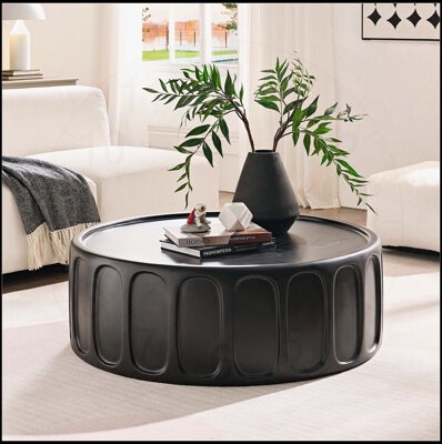 Ebern Designs 35.43'' Round Center Coffee Table Fiberglass Design No Assembly Required Matte Black Finish for Living Room and Office