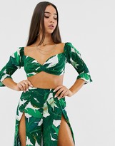 Thumbnail for your product : Lasula sweetheart crop top co-ord in tropical palm print
