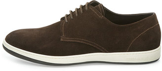 Giorgio Armani Perforated Suede Rubber-Sole Derby Shoe, Brown
