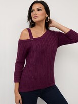 Thumbnail for your product : New York and Company Cable-Knit One-Shoulder Pullover Sweater