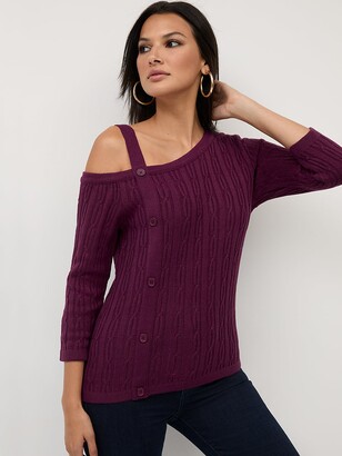 New York and Company Cable-Knit One-Shoulder Pullover Sweater