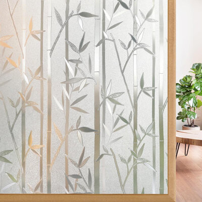 Bayou Breeze Frosted Bamboo Window Privacy Film, Removable UV Blocking Decorative Window Cling For Home And Office, No Glue Residue, Reusable Stained Glass Decal