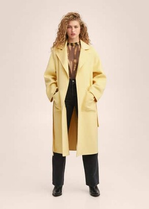MANGO Belt handmade coat pastel yellow - Woman - XXL