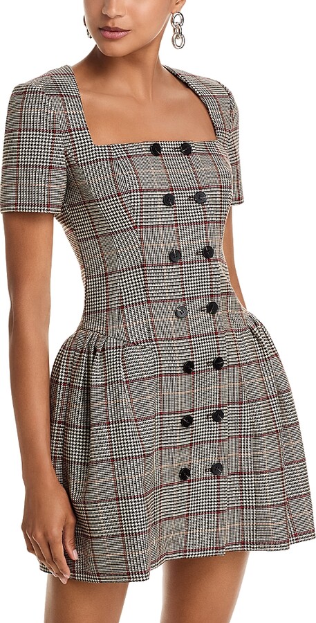 Self-Portrait Check Short Sleeved Mini Dress