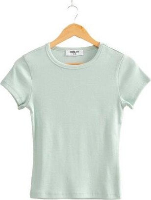 Double Zero Women's Basic Babe Ribbed T-Shirt Large Mint