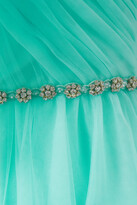 Thumbnail for your product : Jenny Packham Strapless Crystal-embellished Bow-detailed Tulle Gown - Turquoise