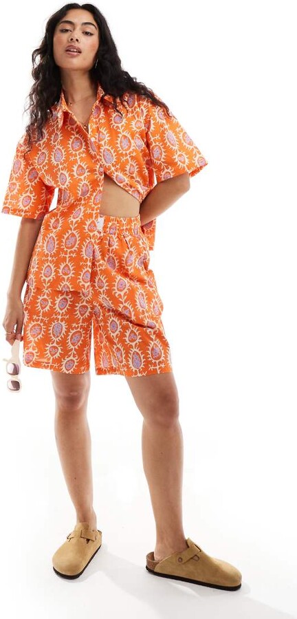 Sixth June printed linen shirt in orange - part of a set