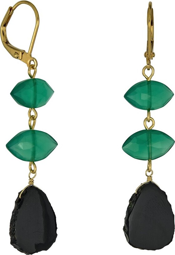 Rachel Reinhardt Green And Black Onyx Linear Earrings