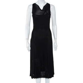 Roland Mouret Black Panelled Knit Draped Detail Sleeveless Midi Dress S