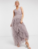 Thumbnail for your product : Little Mistress organza maxi dress with waterfall detail in mink