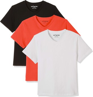 Kid Nation Kids Unisex 3 Packs Soft Cotton with Elastane Short Sleeve V Neck T Shirts White+Gray Heather+Olive XL