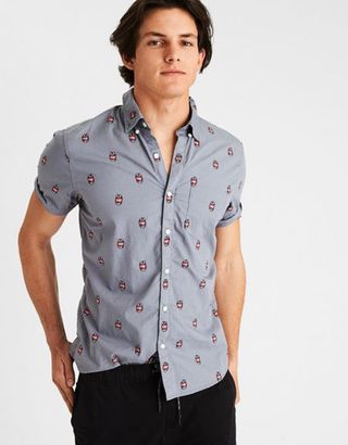 American Eagle Outfitters AE Print Short Sleeve Poplin Shirt