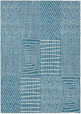 10' X 14' Teal Blue Geometric Washable Indoor Outdoor Area Rug