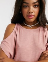 Thumbnail for your product : New Look fine knit cold shoulder top in pink