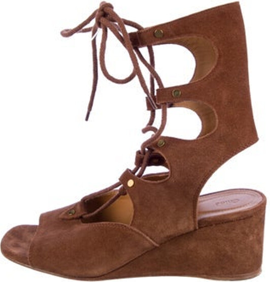 Chloé Suede Gladiator Sandals Brown Studded Accents