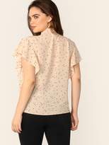 Thumbnail for your product : Shein Plus Tie Neck Ruffle Armhole Heart Print Blouse