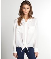 Thumbnail for your product : Equipment Femme ivory silk tie front long sleeve top