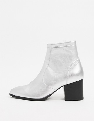 ASOS DESIGN heeled chelsea boots in silver leather with black sole -  ShopStyle