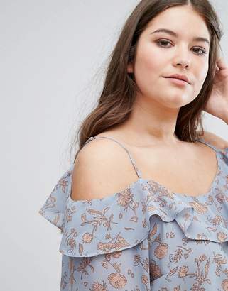 Alice & You Floral Cold Shoulder Woven Top With Ruffle