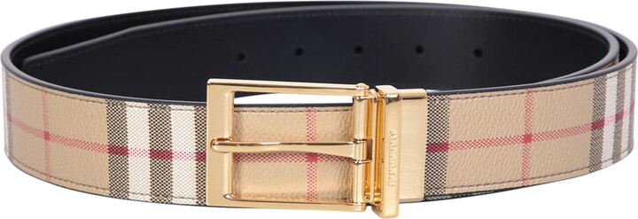 Burberry Check and Leather Reversible TB Belt Size: 95 - ShopStyle