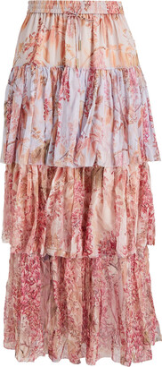 Zimmermann Botanica tiered floral-print silk-crepon midi skirt