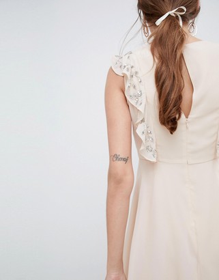 ASOS Design DESIGN Mini Skater Dress With Embellished Frill Sleeves