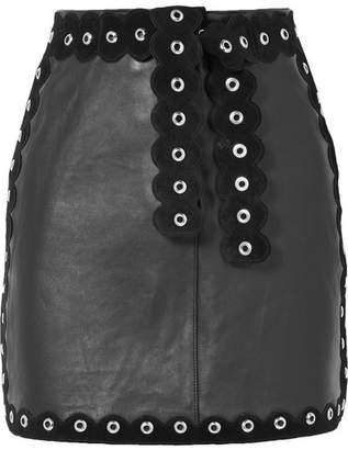 Maje Embellished Suede-trimmed Leather Mini Skirt