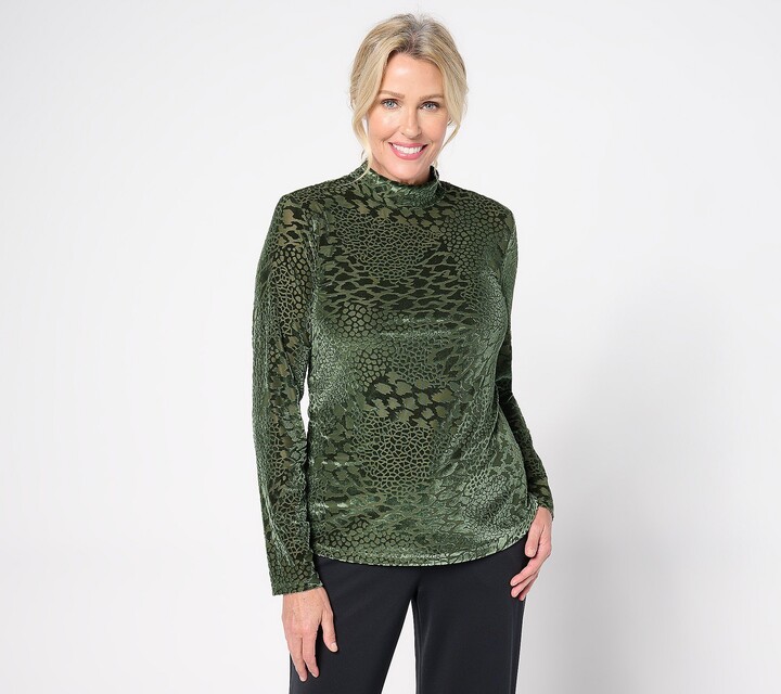 As Is Dennis Basso Velvet Burnout Mock Neck Top
