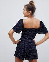 Thumbnail for your product : Fashion Union Tie Front Playsuit In Spot Print