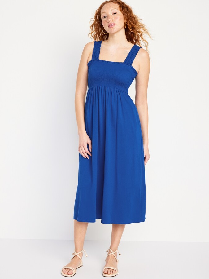 Old Navy Fit & Flare Smocked Midi Dress - ShopStyle