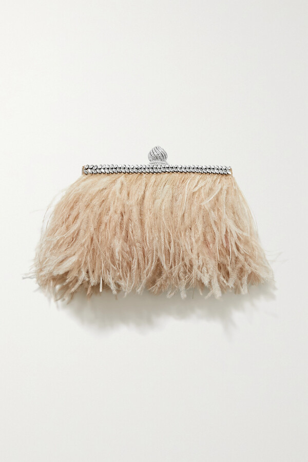 Jimmy Choo Celeste Crystalembellished Feathertrimmed Satin Clutch