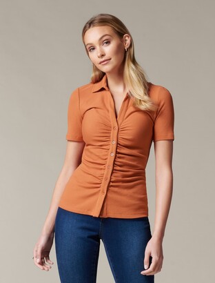 Forever New Jemma Short-Sleeve Ruched Button-Up Top - Rust - xs
