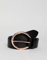 Thumbnail for your product : ASOS Design DESIGN leather large circle waist & hip jeans belt in rose gold-Black