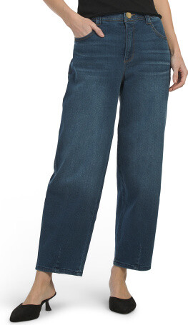 TJMAXX Ab Tech Sky Rise 5 Pocket Barrel Leg Jeans For Women, Spandex/Cotton/Polyester