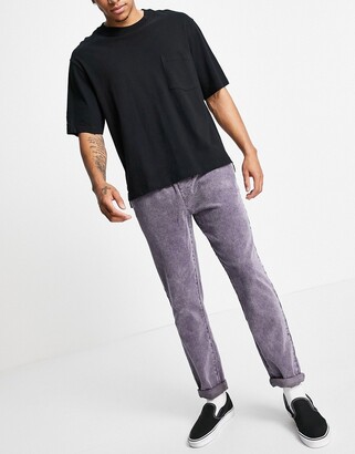 ASOS DESIGN cord slim trousers with elasticated waist in purple acid wash