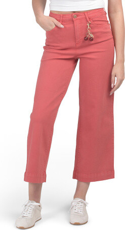 5 Pocket Wide Leg Cropped Jeans With Charm for Women | Polyester/Spandex/Cotton