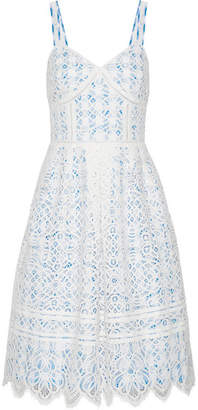 Draper James Pointelle-trimmed Lace And Gingham Cotton-blend Dress - White