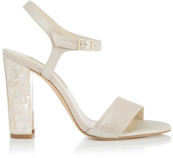 champagne colored block heels
