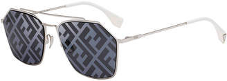 Fendi Men's 56mm FF Logo-Monogram Geometric Metal Sunglasses