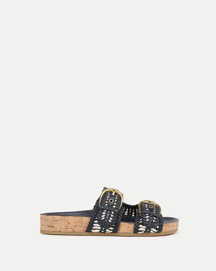 Veronica Beard Prue Woven-Leather Sandal Eclipse Coconut