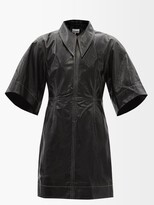 Thumbnail for your product : Ganni Point-collar Leather Mini Shirt Dress - Black