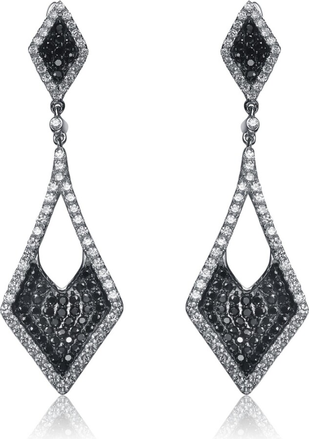 Genevive Sterling Silver Black And White Gold Plated Kite Shape Drop Earrings