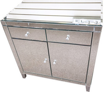 Modern 2 Drawer Mirror Side Table