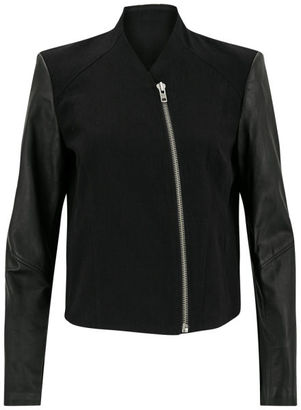 Helmut Lang Women's Leather Sleeved Wool Jacket Black 001