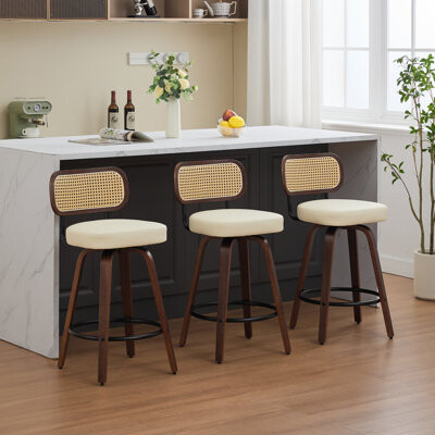 Corrigan Studio Set Of 3 Counter Height Bar Stools - 26 Inch Rattan Counter Height Stools With Cane Back