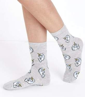 New Look Grey Narwhal and Polka Dot Pattern Socks